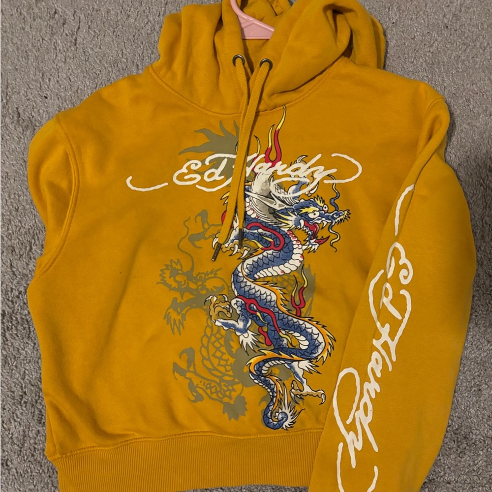 Ed Hardy Yellow Hoodie with Dragon Design